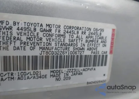 2000 Lexus Sc из США, поврежденный, VIN JT8CD32Z6Y1006727